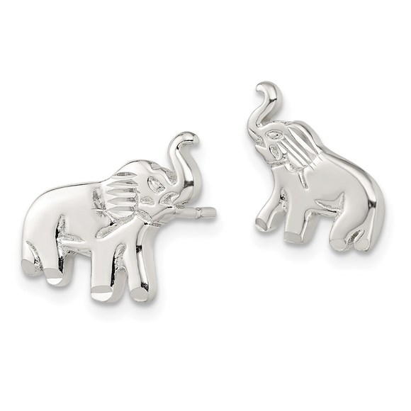 925 Sterling Silver Elephant Post Earrings - Picture 2 of 4